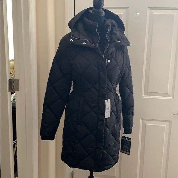 Rainforest Diamond Quilted Water Resistant Attached Hood Bib Vest Black Coat - Picture 1 of 14